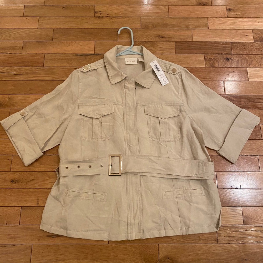 Chico's Beige Utility Jacket with Belt